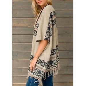 MYSTREE Tribal Print Knit Kimono Cardigan Beige